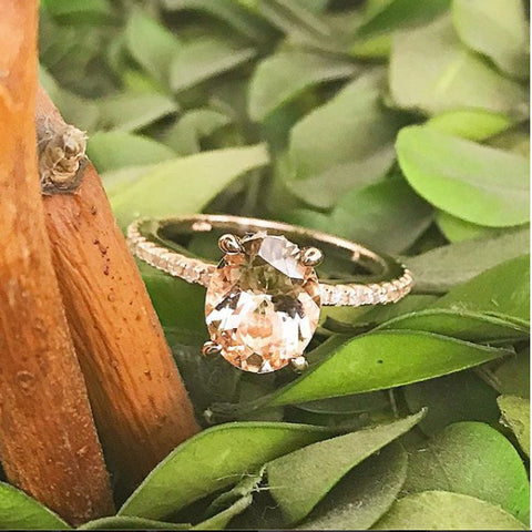 2.30ct Oval Peach Morganite Halo Diamond Engagement Wedding Ring Rose Gold