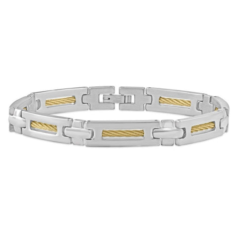Men's Steel And Dark Gold Wired 8mm Flexible Link 8.5 " Bracelet