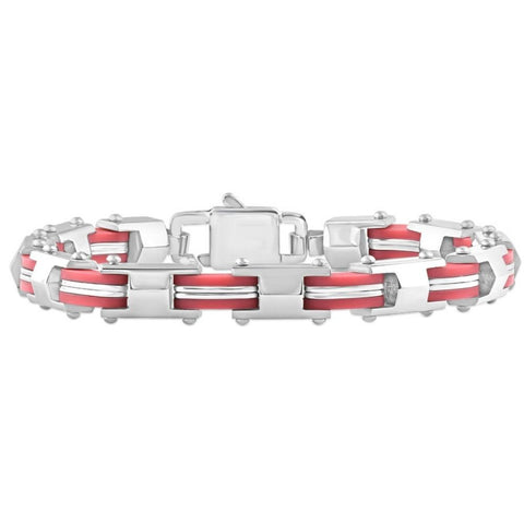 Men's Steel And Red Two Tone 8mm Link Flexible Trigger Clasp  8.5 " Bracelet