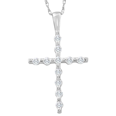 1/5Ct Diamond Cross Pendant 10k White Gold 18" 10k Gold Necklace