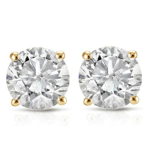 1 1/2 ct Round Diamond Stud Earrings in 14K Yellow Gold with Screw Backs