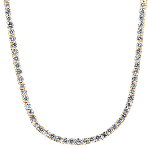 Iced Out 43.50Ct Natural Diamond Men's Tennis Necklace Solid 14K Yellow Gold 24"