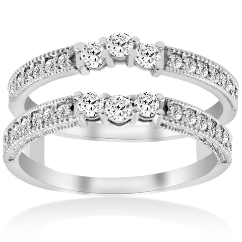 1/2 Carat 14k White Gold Round Diamond Wedding Band Enhancer Guard Ring