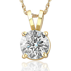 Large 3/4ct Real Diamond Solitaire Pendant 14K Yellow Gold Womens Necklace