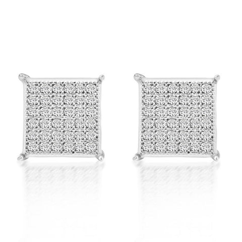 1/3Ct Pave Round Cut Natural Diamond Studs Screw Back White Gold Womens Earrings