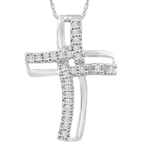 1/4Ct T.W. Diamond Cross 10k White Gold Pendant 18" Chain Necklace