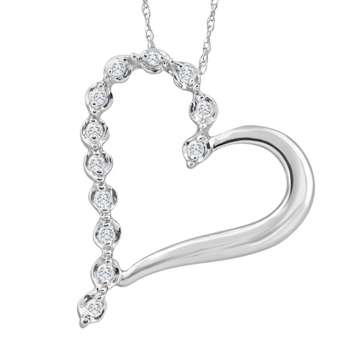 10K White Gold 1" Tall Real Diamond Heart Pendant Women's Necklace