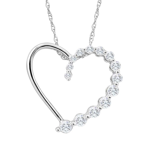 10K White Gold 1/3Ct TW Graduated Diamond Heart Pendant Necklace