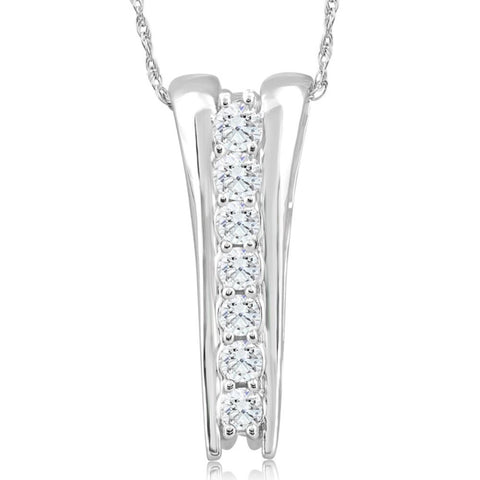 1/2Ct T.W. Round-Cut Natural Diamond Pendant 10k White Gold 18" Necklace 1" Tall