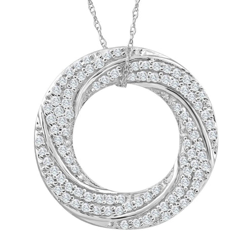 .60Ct Diamond Circle Pendant 10k White Gold Women's Necklace 1" Tall