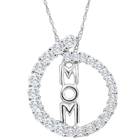 3/4Ct TW Circle Mom Diamond Pendant Women's 18" White Gold Necklace 10k