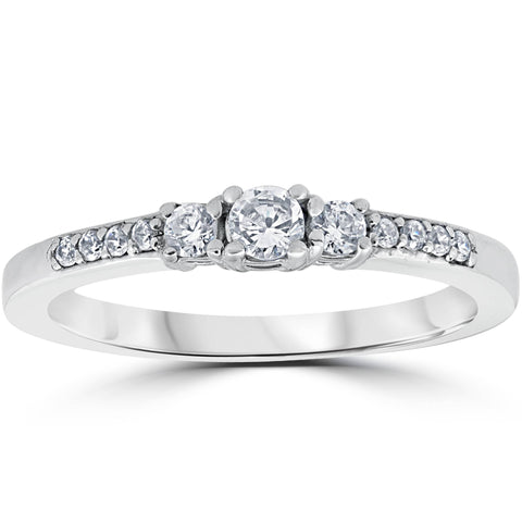 1/3ct Three Stone Round Diamond Engagement Ring 14K White Gold