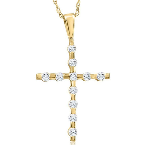 1/5Ct Diamond Cross Pendant 10k Yellow Gold 18" 10k Gold Necklace