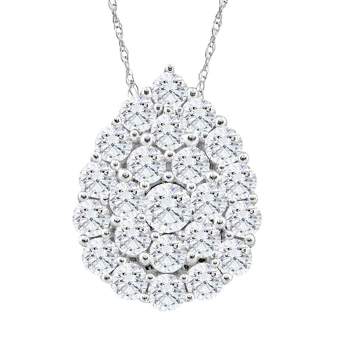 2Ct TW Real Diamond Tear Drop Pendant 10k White Gold 18" Women's Necklace