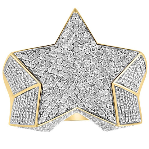 2Ct Real Diamond Men's Yellow Gold Star Ring 7 Grams Hip Hop