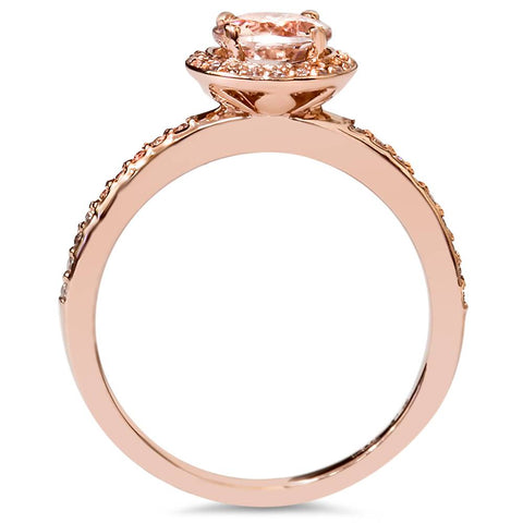 7/8ct Morganite & Diamond Halo Engagement Ring 14K Rose Gold