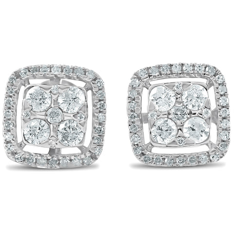 1/2 CT Diamond Cushion Halo Studs Womens Earrings 10k White Gold