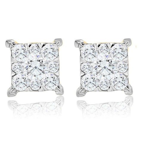 VS 1/2Ct Diamond Princess Cut Square Round Cut Lab Grown Diamond Earrings Gold