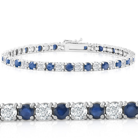 8 Ct Blue Sapphire & Diamond Tennis Bracelet 14k White Gold