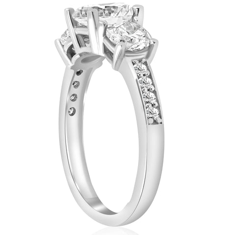 1 3/4ct Three-Stone Round Diamond Engagement 3 Stone Ring 14K White Gold