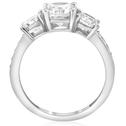 1 3/4ct Three-Stone Round Diamond Engagement 3 Stone Ring 14K White Gold