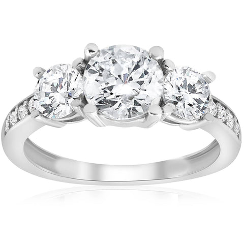 1 1/2ct Three Stone Round Diamond Engagement Ring 14K White Gold