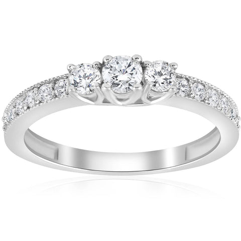 Prong Set 0.50 Ct White Gold Round Diamond Jewelry 3 Stone Engagement Ring Band