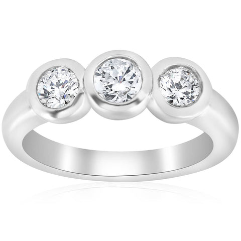 3/4ct Bezel Past Present Future Diamond 3 Stone Engagement Ring White Gold 14 kt
