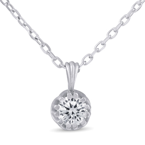 1/4ct Solitaire Diamond Pendant Necklace 18" Vintage 14k White Gold