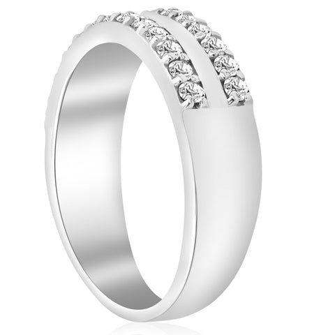 Diamond Wedding Ring 3/4 ct Double Row Half Eternity Womens 14k White Gold Band