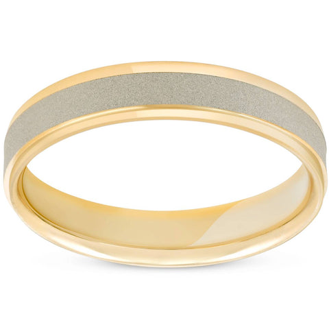 Men's 4mm Two Tonned 14K White & Yellow Gold  Brushed Wedding Band Ring