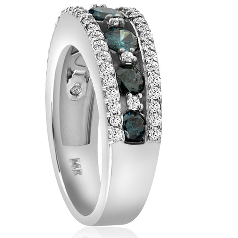 1 3/4ct Treated Blue Diamond & White Wide Wedding Ring 14K White Gold