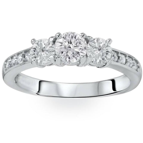 1ct Round Cut Natural Diamond 3 Three Stone Engagement Ring 10K White Gold