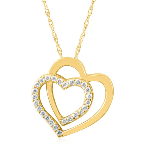 Womens 1/4ct Diamond Heart Shape Pendant 10K Yellow Gold 3/4" Tall
