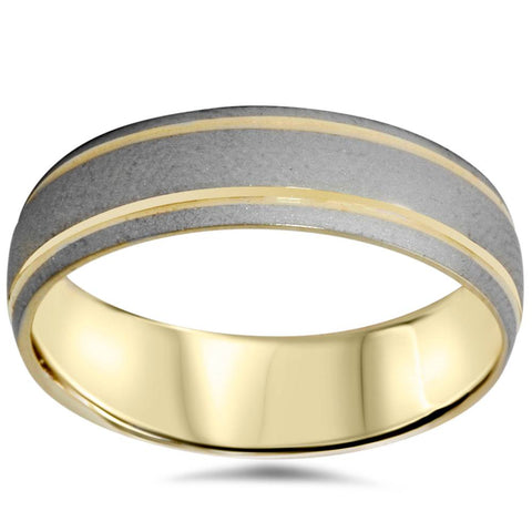 Mens 6mm 14K Gold Two Tone Brushed Wedding Band