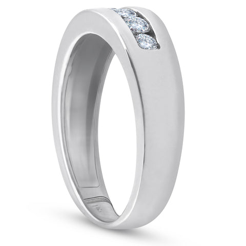 1 Ct Channel Set Men's Natural Diamond Wedding Ring 14K White Gold