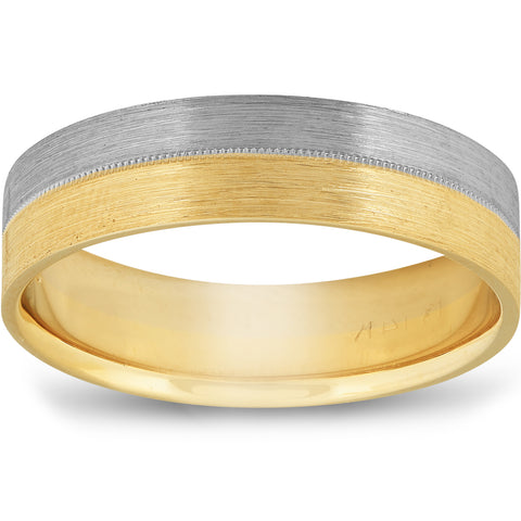 Two Toned Matte Finish Mens Wedding Band Ring 14K Gold