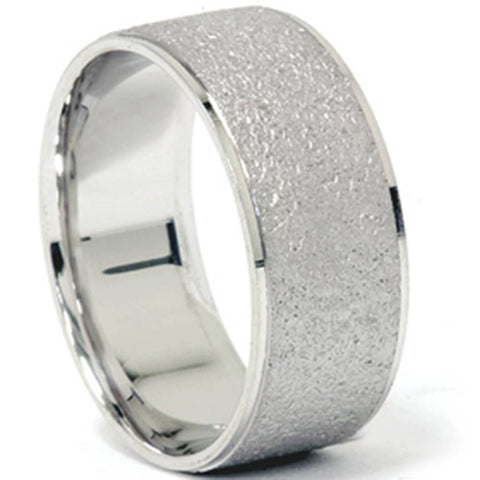 Men's Wedding Ring Stone Finish Wedding Band 8 mm Solid 14K White Gold