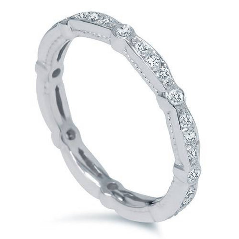 3/8ct Vintage Diamond Eternity Stackable Womens Wedding Ring 14K White Gold
