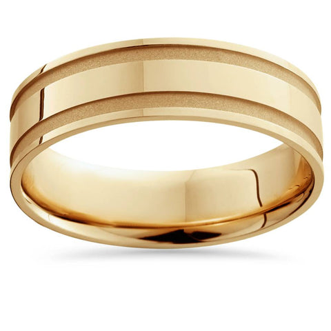 14K Yellow Gold Mens Grooved Wedding Band 6mm