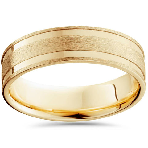 6mm 14K Yellow Gold Brushed Double Inlay Wedding Band