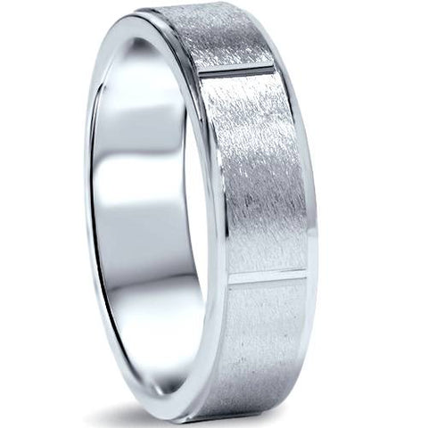 6mm Flat Brushed Mens Comfort Fit Wedding Band White Gold