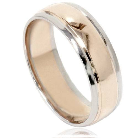 Mens 14K Gold Two Tone Plain Polished Wedding Band Ring