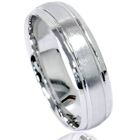 Mens White Gold Comfort Fit 6mm Brushed Wedding Band