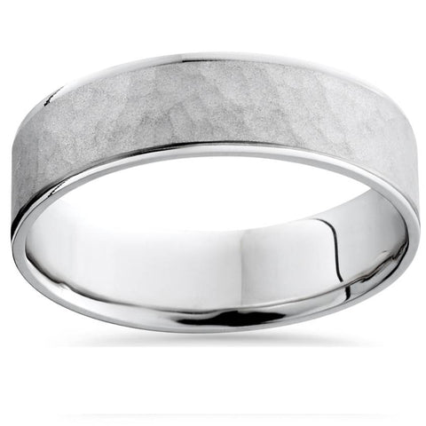 Mens 950 Platinum Beveled Hammered Wedding Band Ring