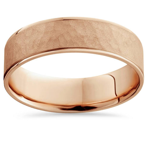 14k Rose Gold Ring Hammered Comfort Fit Wedding Band