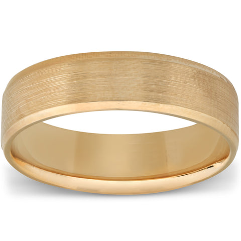 Men's 14k Yellow Gold 6mm Plain Wedding Band with Satin Center and Bright Sides