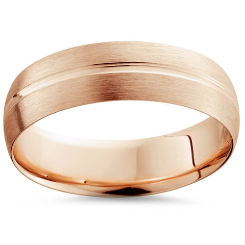 6mm Low Dome 14K Rose Gold Single Groove Brush Finish Wedding Band