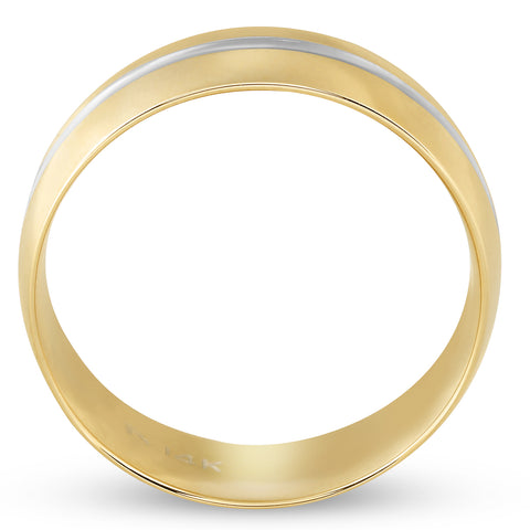 8MM Mens 14k Yellow Gold Ring Two Tone Brushed Wedding Band