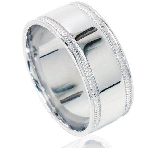 Double Milgrain Inlay Comfort Fit Wedding Band 10K White Gold